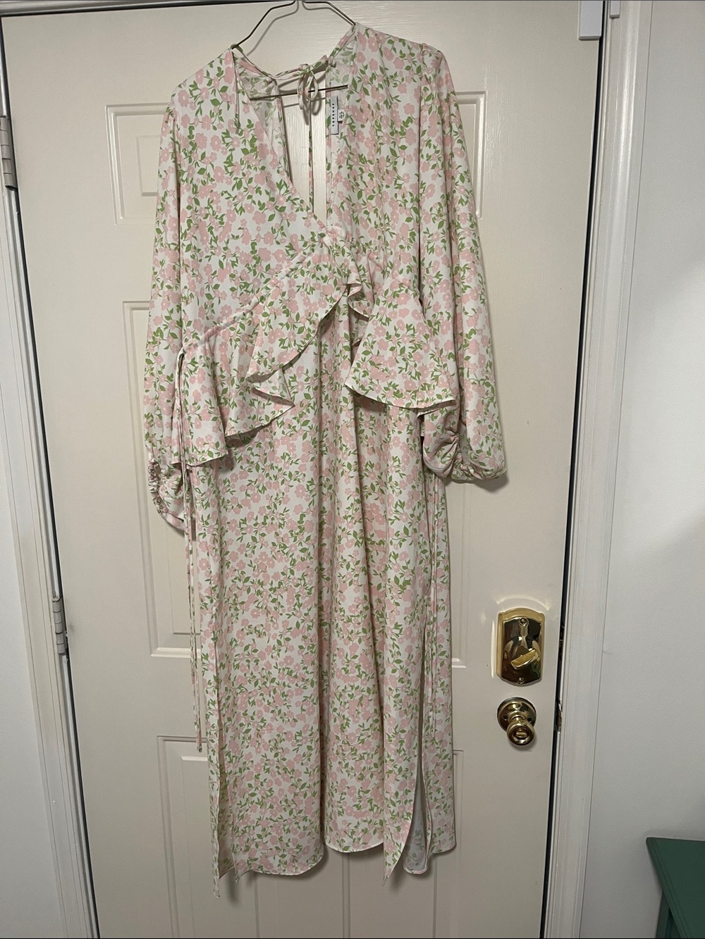 Topshop Light Pink Floral Maxi Dress with Green Leaf Print